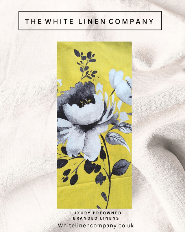 VINTAGE MAISON Kingsize 100% Yellow Flower Print Cotton with Grey Lace Borders 2 Piillowcases