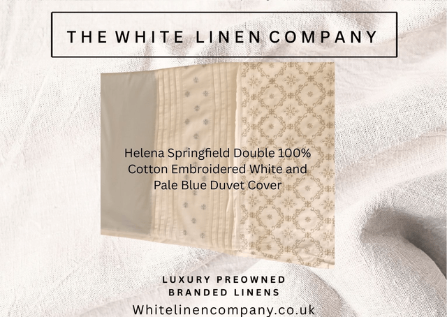 Helena Springfield Double 100% Cotton Embroidered White and Pale Blue Duvet Cover