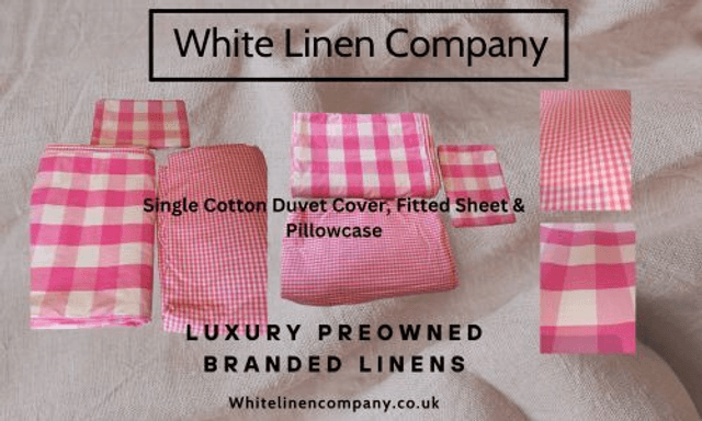 Single Pink Check 100% Cotton Duvet Cover, Fitted Sheet & Pillowcase