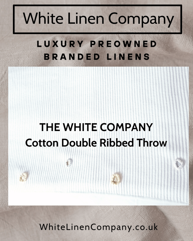 THE WHITE COMPANY - White Cotton Ribbed Blanket Rug Throw - Brilliant White with Hand Sewn Flowers