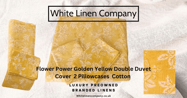 Flower Power Golden Yellow Retro Vintage Double Duvet Cover 100% Cotton