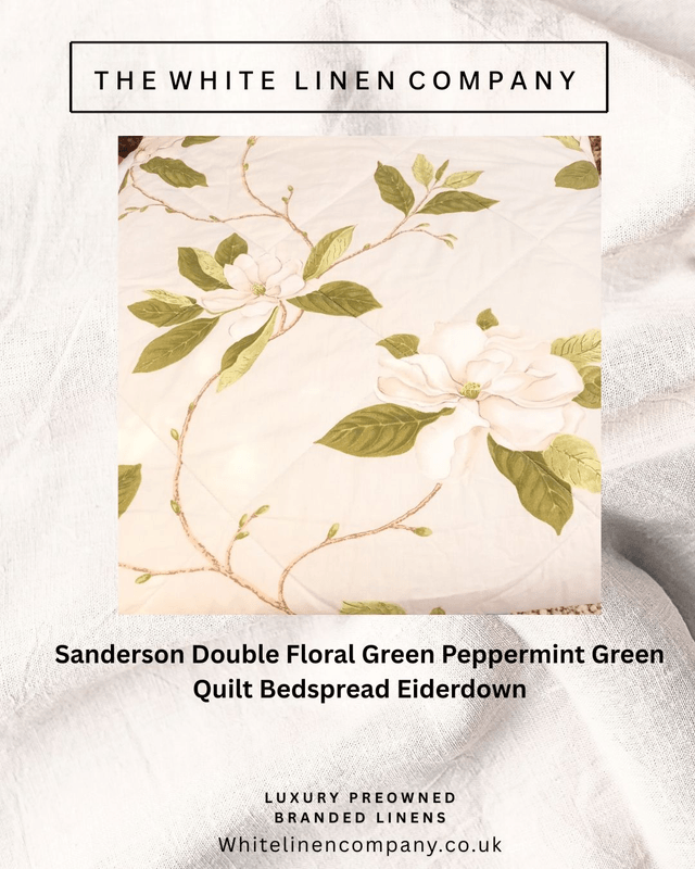 Sanderson Double Floral Cream and Peppermint Green Quilt Bedspread Eiderdown