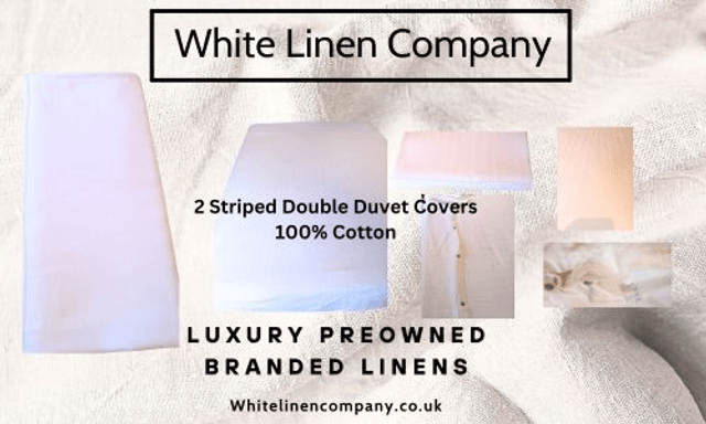 2 Striped White Double Duvet Covers - 100% Cotton