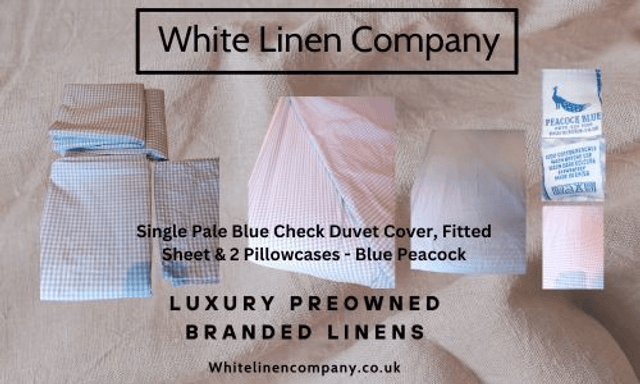 Single Blue Check 100% Cotton Duvet Cover, 2 x Fitted Sheets, Pillowcase