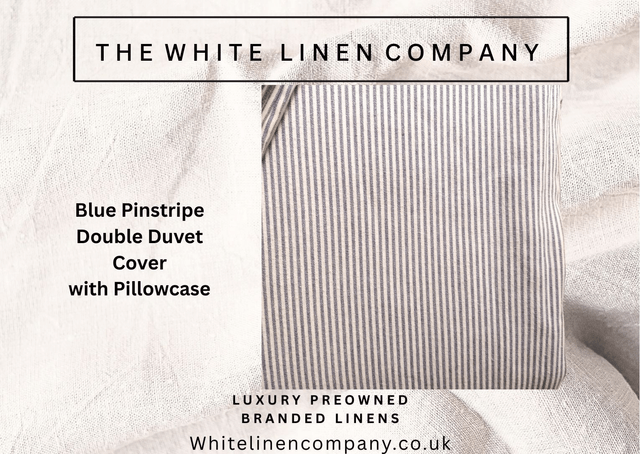 Pale Blue Cotton Double Pinstripe Duvet Cover with  2 x Pillowcases