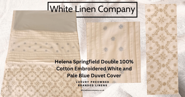 Helena Springfield Double 100% Cotton Embroidered White and Pale Blue Duvet Cover