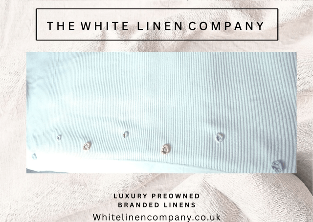 THE WHITE COMPANY - White Cotton Ribbed Blanket Rug Throw - Brilliant White with Hand Sewn Flowers