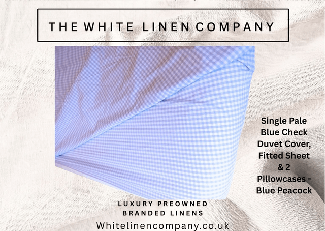 Single Blue Check 100% Cotton Duvet Cover, 2 x Fitted Sheets, Pillowcase