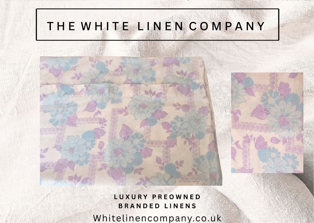 Flower Power Pale Blue and Pink Retro Vintage Double Duvet Cover 100% Cotton