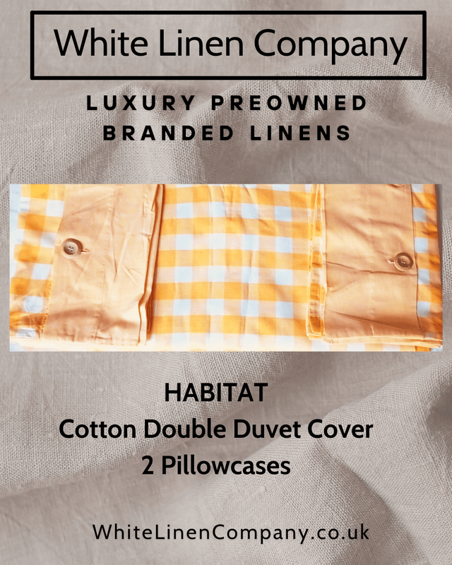 HABITAT - Yellow Check 100% Cotton Double Duvet Cover - Wooden Buttons - 2 x Pillowcases