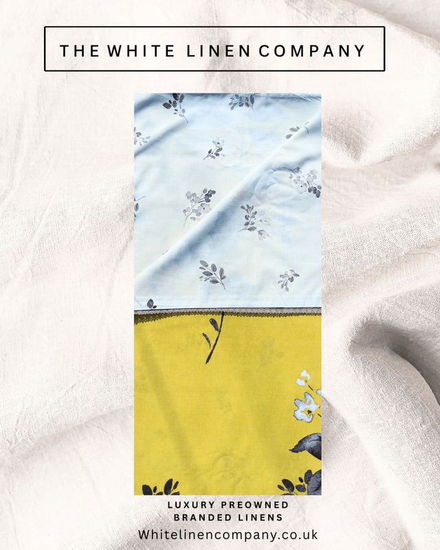 VINTAGE MAISON Kingsize 100% Yellow Flower Print Cotton with Grey Lace Borders 2 Piillowcases