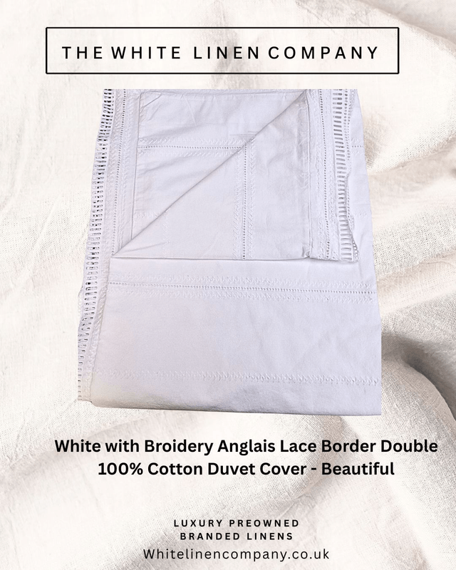 2 x Single 600 TC John Lewis White Embroidered Lace Border Duvet Cover