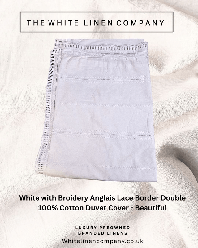 2 x Single 600 TC John Lewis White Embroidered Lace Border Duvet Cover