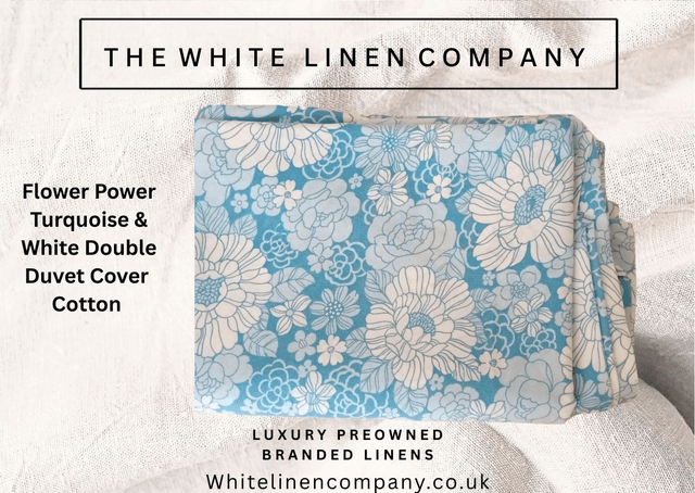 Flower Power Turquoise Retro Vintage Double Duvet Cover 100% Cotton