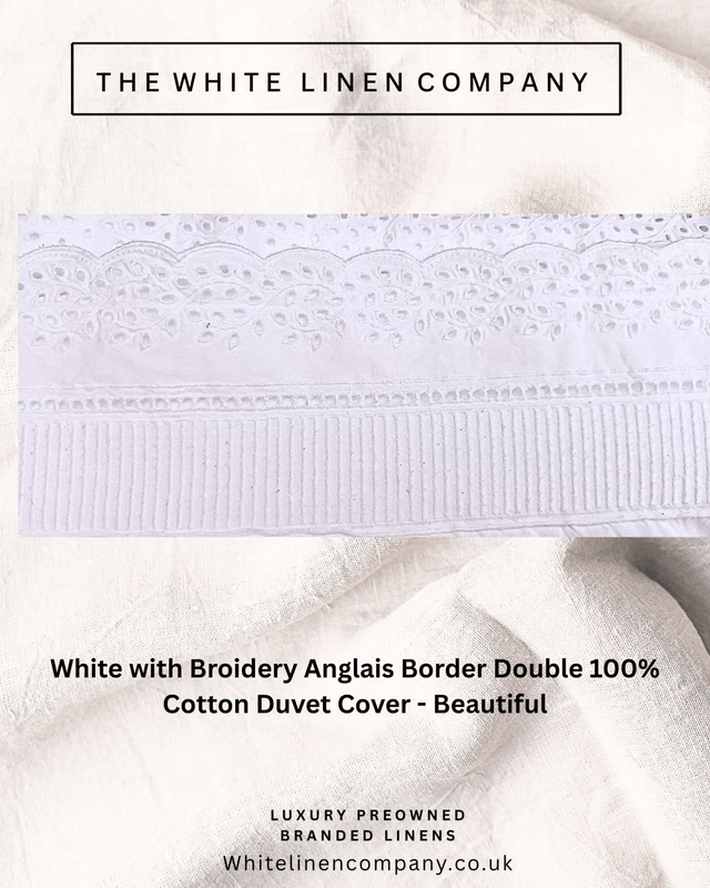 White with Broidery Anglais Border Double 100% Cotton Duvet Cover - Beautiful