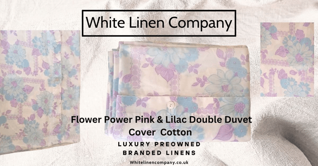 Flower Power Pale Blue and Pink Retro Vintage Double Duvet Cover 100% Cotton