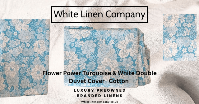 Flower Power Turquoise Retro Vintage Double Duvet Cover 100% Cotton