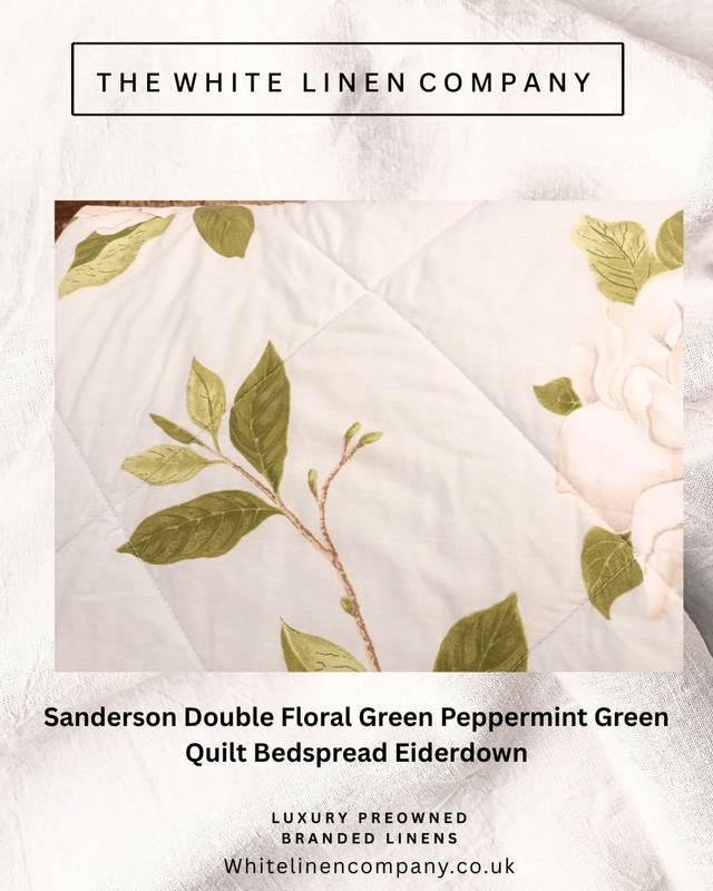 Sanderson Double Floral Cream and Peppermint Green Quilt Bedspread Eiderdown