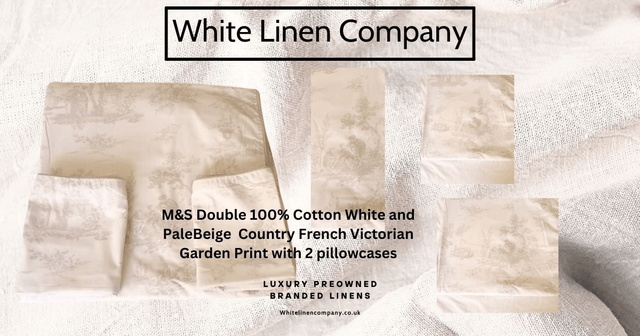 M&S White Double 100% Cotton White and Pale Beige Paisley Print with 2 pillowcases