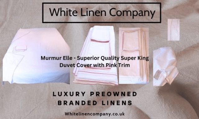 Murmur - Elle - Pink Trim - Exceptional Quality - Kingsize Double White Duvet Cover & 2 Oxford Pillowcases