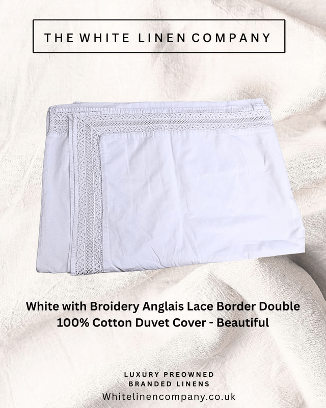 2 x Single 600 TC John Lewis White Embroidered Lace Border Duvet Cover