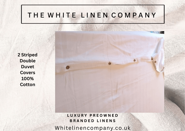 2 Striped White Double Duvet Covers - 100% Cotton