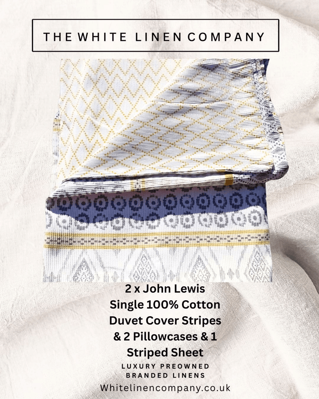 2 Single John Lewis Yellow and Grey Stripe Duvet Covers 4 Pillowcases 1 Sheet