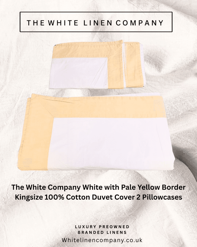 The White Company King White With Yellow Border 100% Cotton with 2 Pillowcases