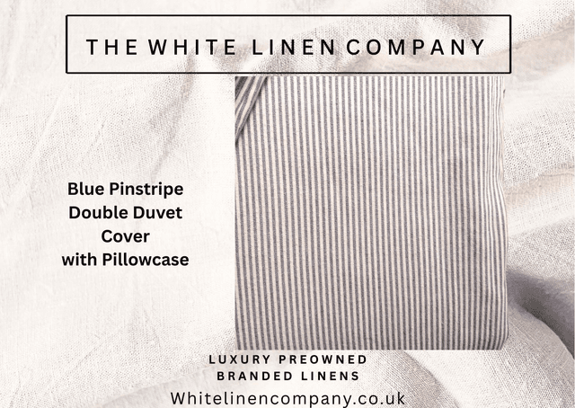 Pale Blue Cotton Double Pinstripe Duvet Cover with  2 x Pillowcases