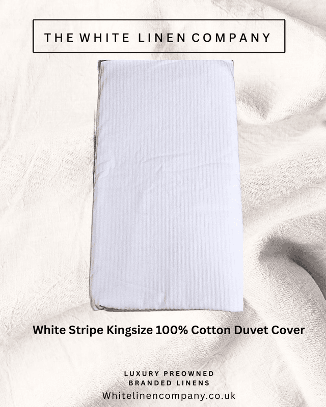 Hotel Collection Kingsize Cotton White Striped Duvet Cover No Pillowcases