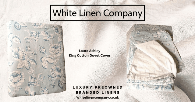 Laura Ashley Kingsize Duck Egg Blue and White Floral/tripe Duvet Cover