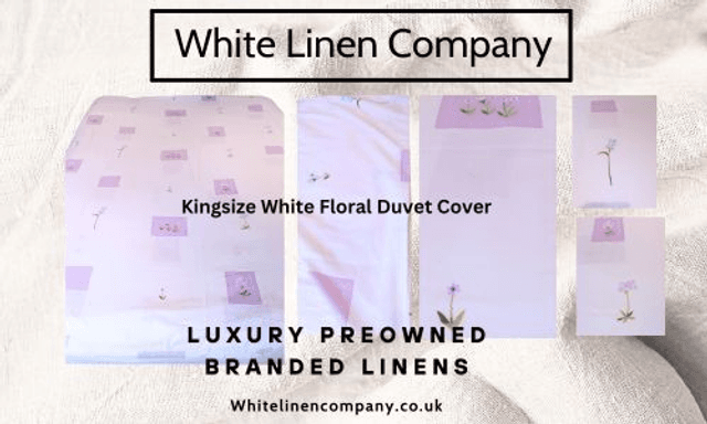 Kingsize White 100% Cotton Floral Duvet Cover
