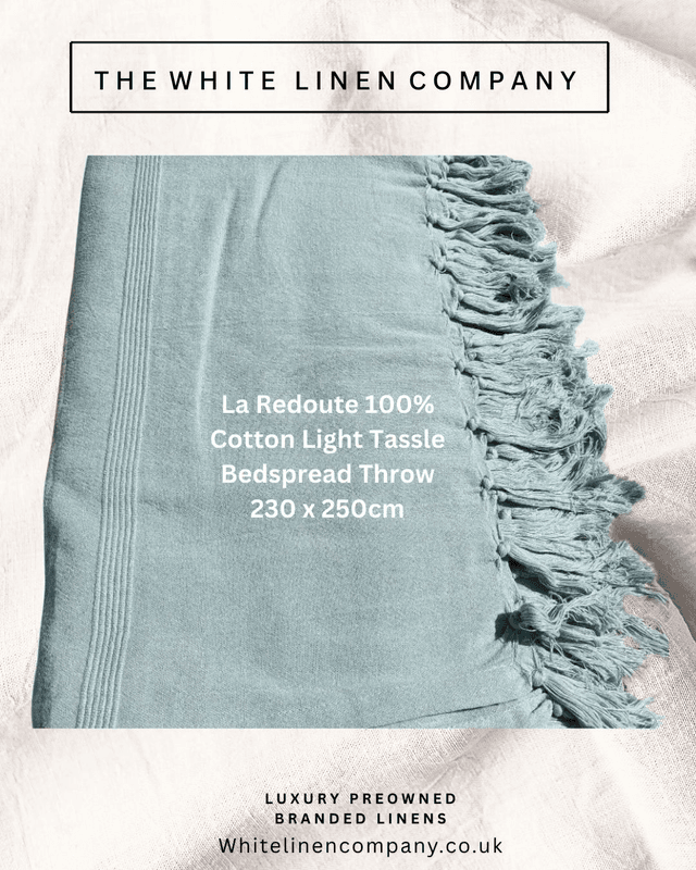 La Redoute Duck Egg Blue Kingsize Cotton Tassle Throw
