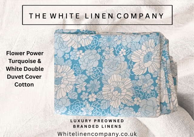 Flower Power Turquoise Retro Vintage Double Duvet Cover 100% Cotton