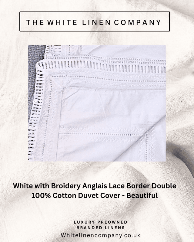 Single 600 TC John Lewis White Embroidered Lace Border Duvet Cover