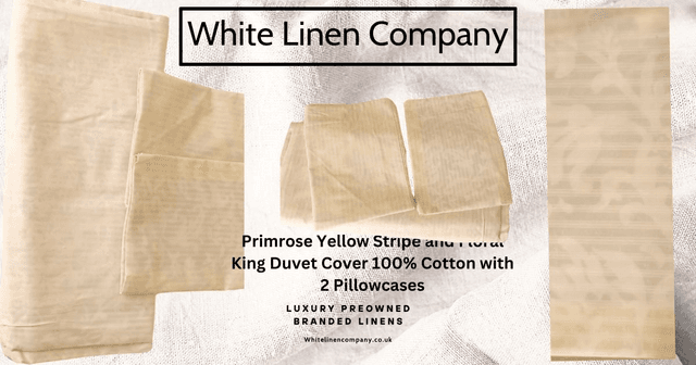 Kingsize 100% Cotton Yellow Floral and Grey Striped Duvet Cover 2 P Cases