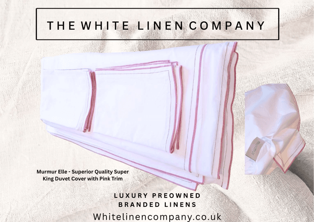 Murmur - Elle - Pink Trim - Exceptional Quality - Kingsize Double White Duvet Cover &amp; 2 Oxford Pillowcases