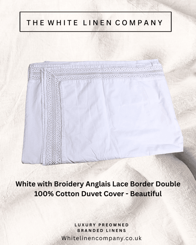 2 x Single 600 TC John Lewis White Embroidered Lace Border Duvet Cover